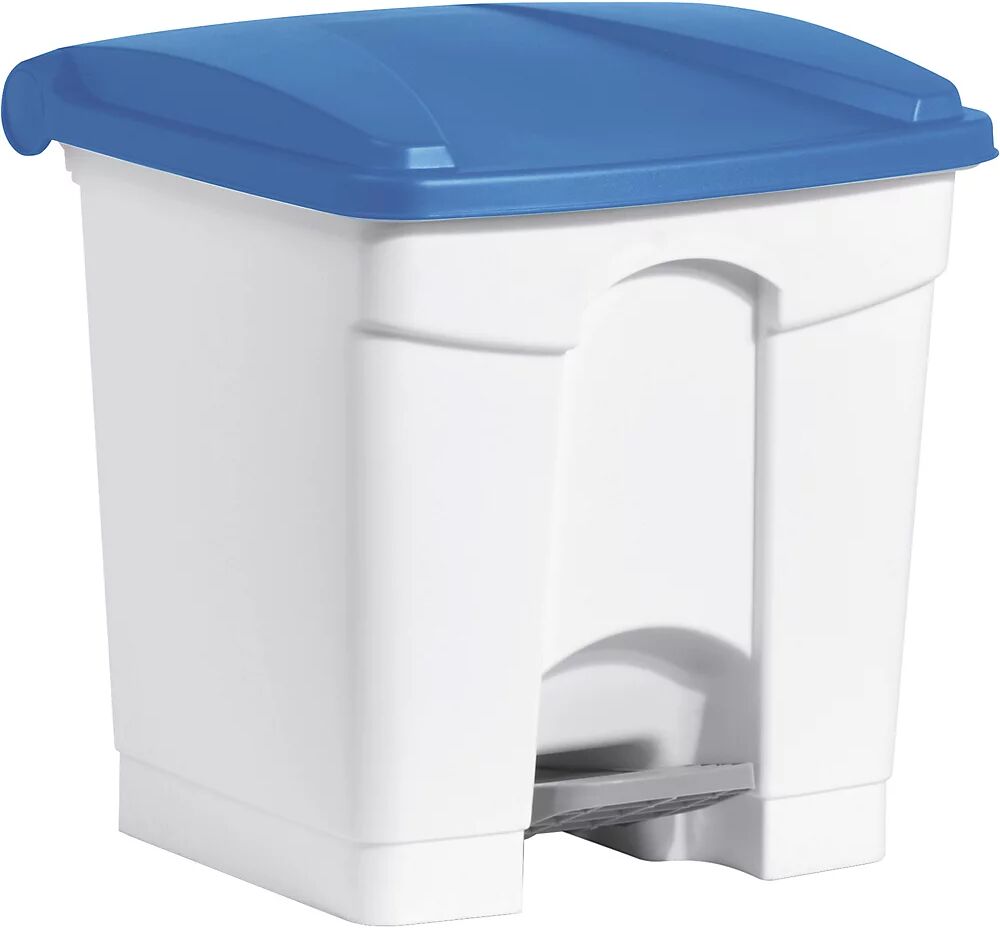 helit Recipiente para residuos con pedal, capacidad 30 l, A x H x P 410 x 440 x 400 mm, en blanco, tapa azul