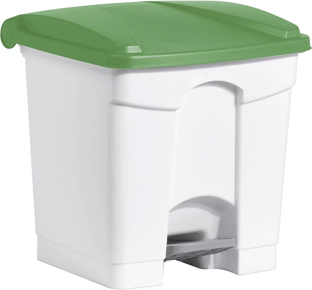 helit Recipiente para residuos con pedal, capacidad 30 l, A x H x P 410 x 440 x 400 mm, en blanco, tapa verde