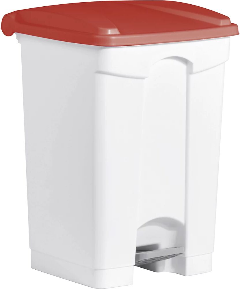 helit Recipiente para residuos con pedal, capacidad 45 l, A x H x P 410 x 605 x 400 mm, en blanco, tapa roja