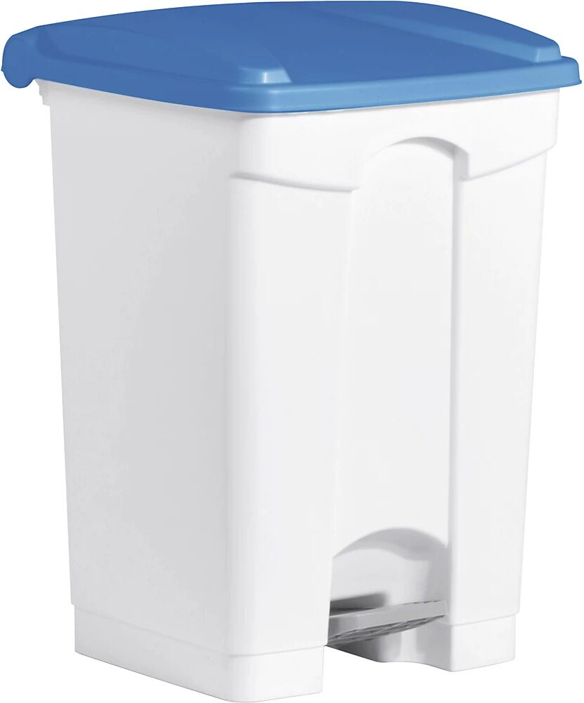 helit Recipiente para residuos con pedal, capacidad 45 l, A x H x P 410 x 605 x 400 mm, en blanco, tapa azul