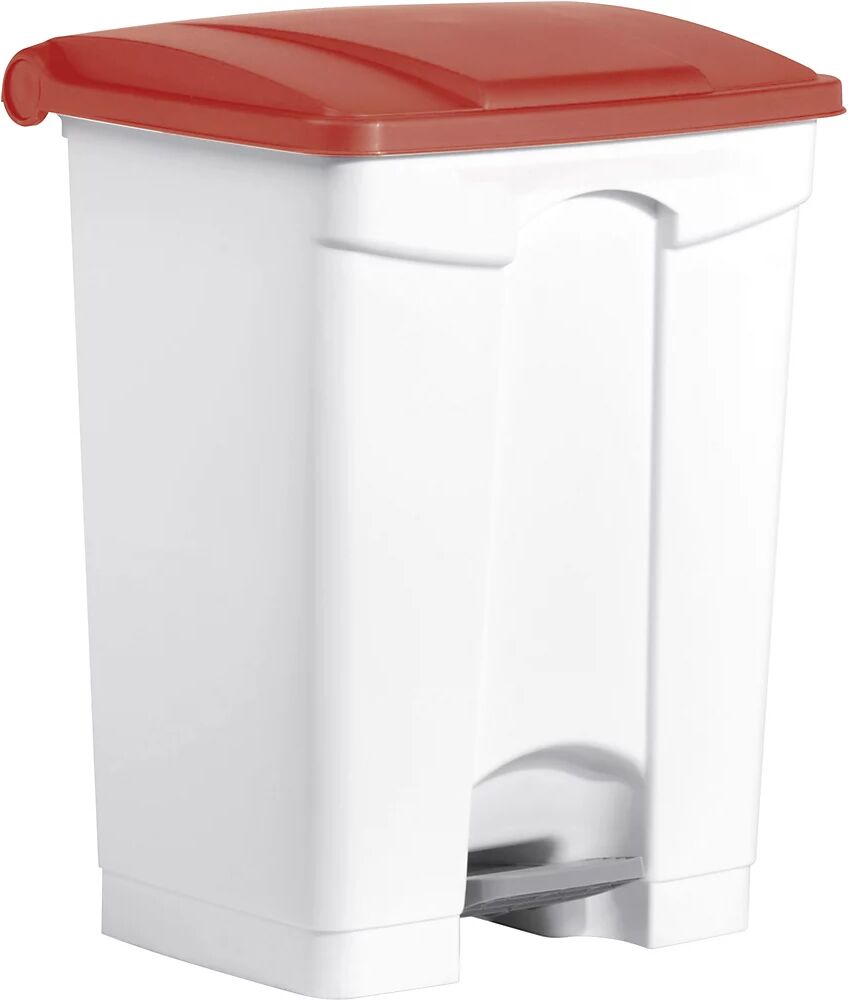 helit Recipiente para residuos con pedal, capacidad 70 l, A x H x P 500 x 670 x 410 mm, en blanco, tapa roja