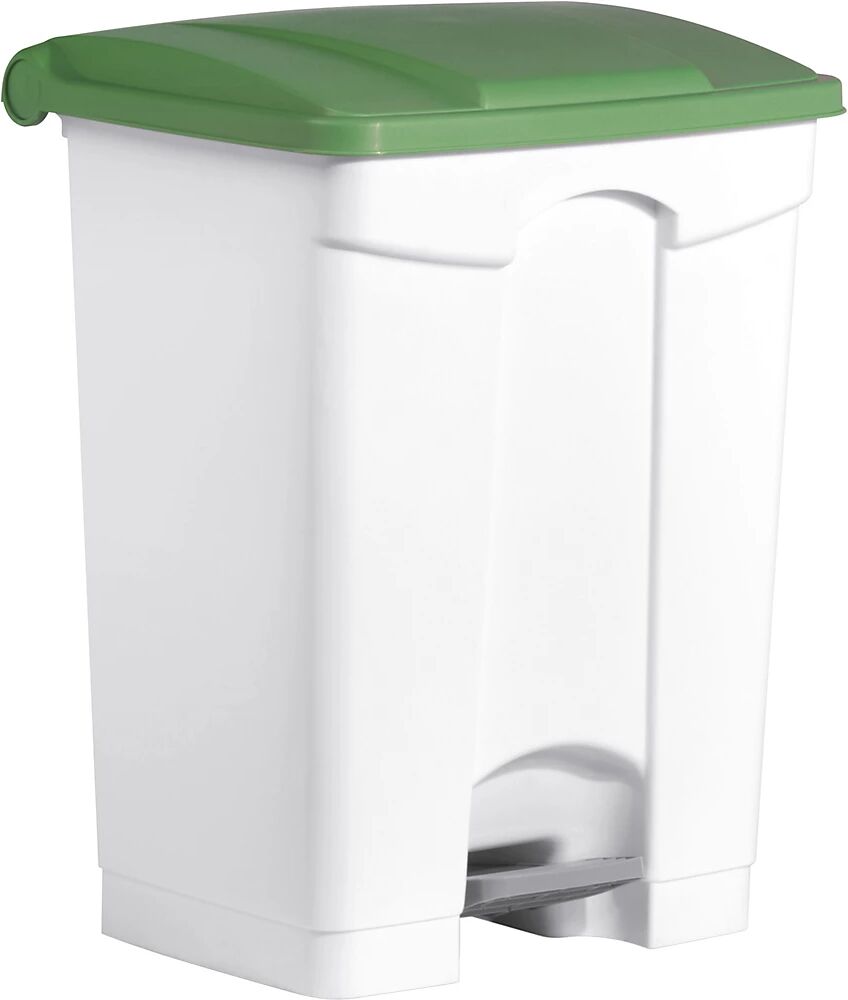 helit Recipiente para residuos con pedal, capacidad 70 l, A x H x P 500 x 670 x 410 mm, en blanco, tapa verde