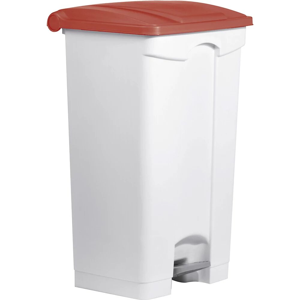 helit Recipiente para residuos con pedal, capacidad 90 l, A x H x P 500 x 830 x 410 mm, en blanco, tapa roja