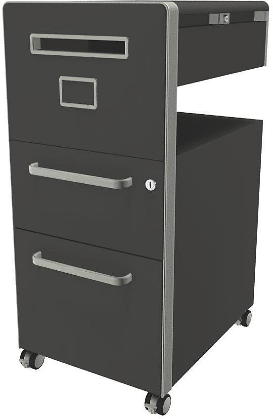 BISLEY Mueble auxiliar Bite™, con 1 tablón para chinchetas, apertura a la izquierda, con 1 cajón universal y 1 cajón para archivadores colgantes, pizarra