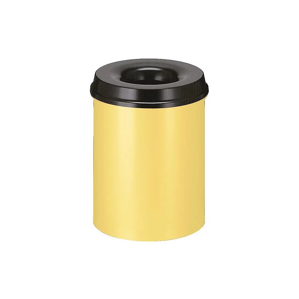kaiserkraft Papelera de seguridad, acero, autoextinguible, capacidad 15 l, H x Ø 360 x 255 mm, cuerpo en amarillo / tapa extintora en negro