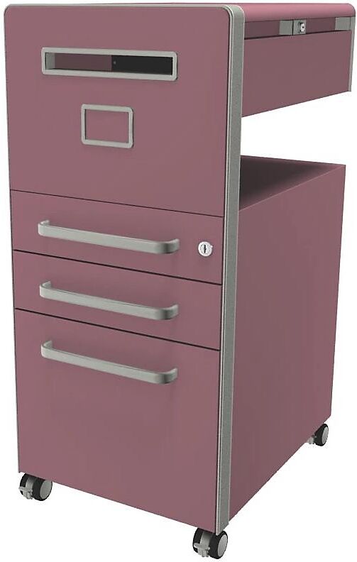 BISLEY Mueble auxiliar Bite™, con 1 panel rotulable, apertura a la izquierda, con 2 cajones universales y 1 cajón para archivadores colgantes, rosa