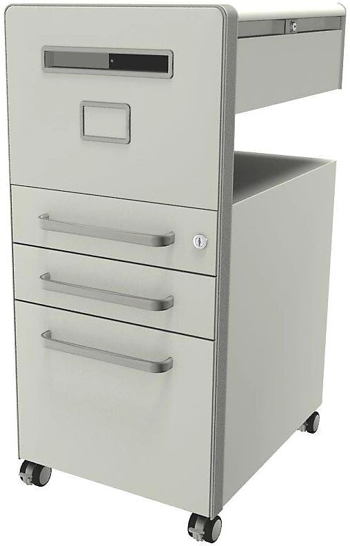 BISLEY Mueble auxiliar Bite™, con 1 panel rotulable, apertura a la izquierda, con 2 cajones universales y 1 cajón para archivadores colgantes, blanco puro