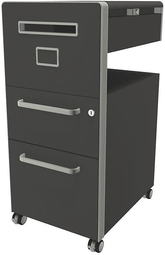 BISLEY Mueble auxiliar Bite™, con 1 panel rotulable, apertura a la izquierda, con 1 cajón universal y 1 cajón para archivadores colgantes, pizarra