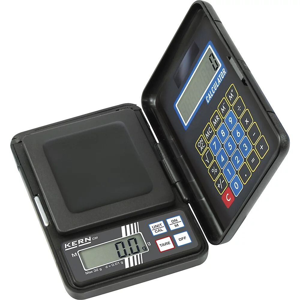 KERN Báscula de bolsillo, con calculadora integrada, rango de pesaje hasta 1000 g, intervalos de lectura 1 g, plato de pesaje 70 x 80 mm