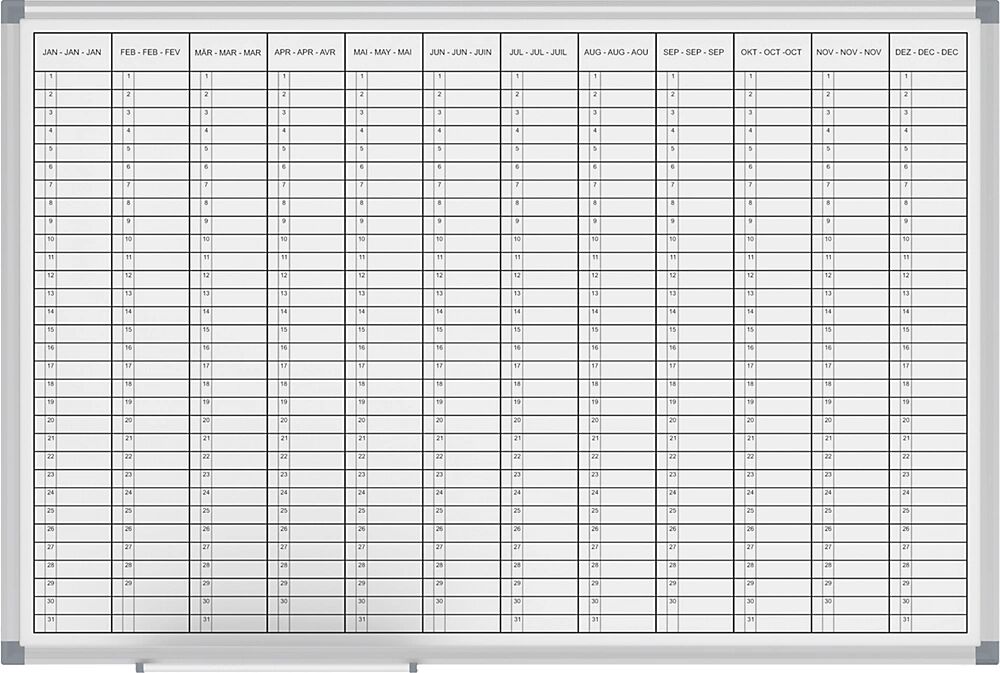 MAUL Panel de planificación, planificador anual, vista de 12 meses, anchura 900 mm
