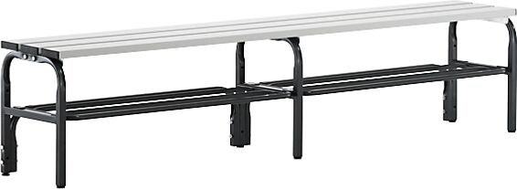 Sypro Banco de acero inoxidable para vestuarios, H x P 450 x 350 mm, longitud 2000 mm, antracita, rejilla para zapatos