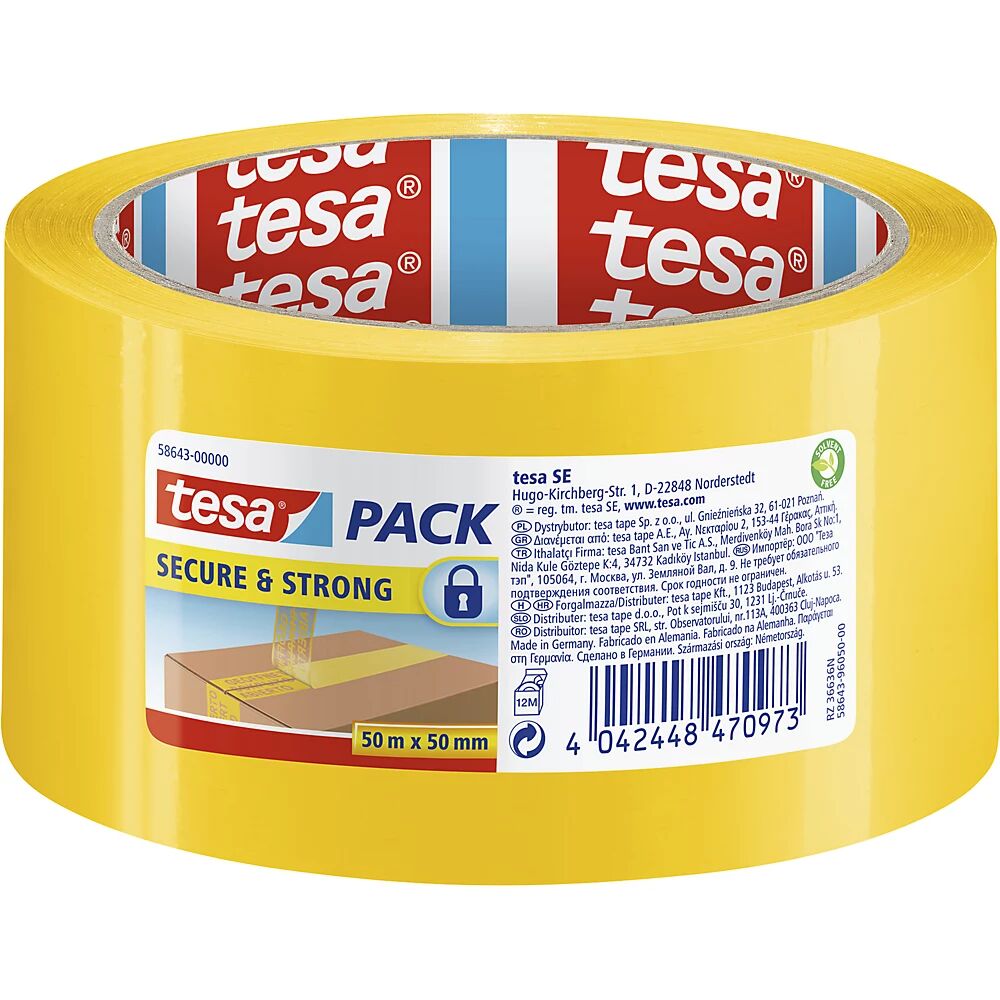 tesa Cinta de sellado de seguridad, pack® secure & strong, UE 36 rollos, amarilla, anchura de cinta 50 mm