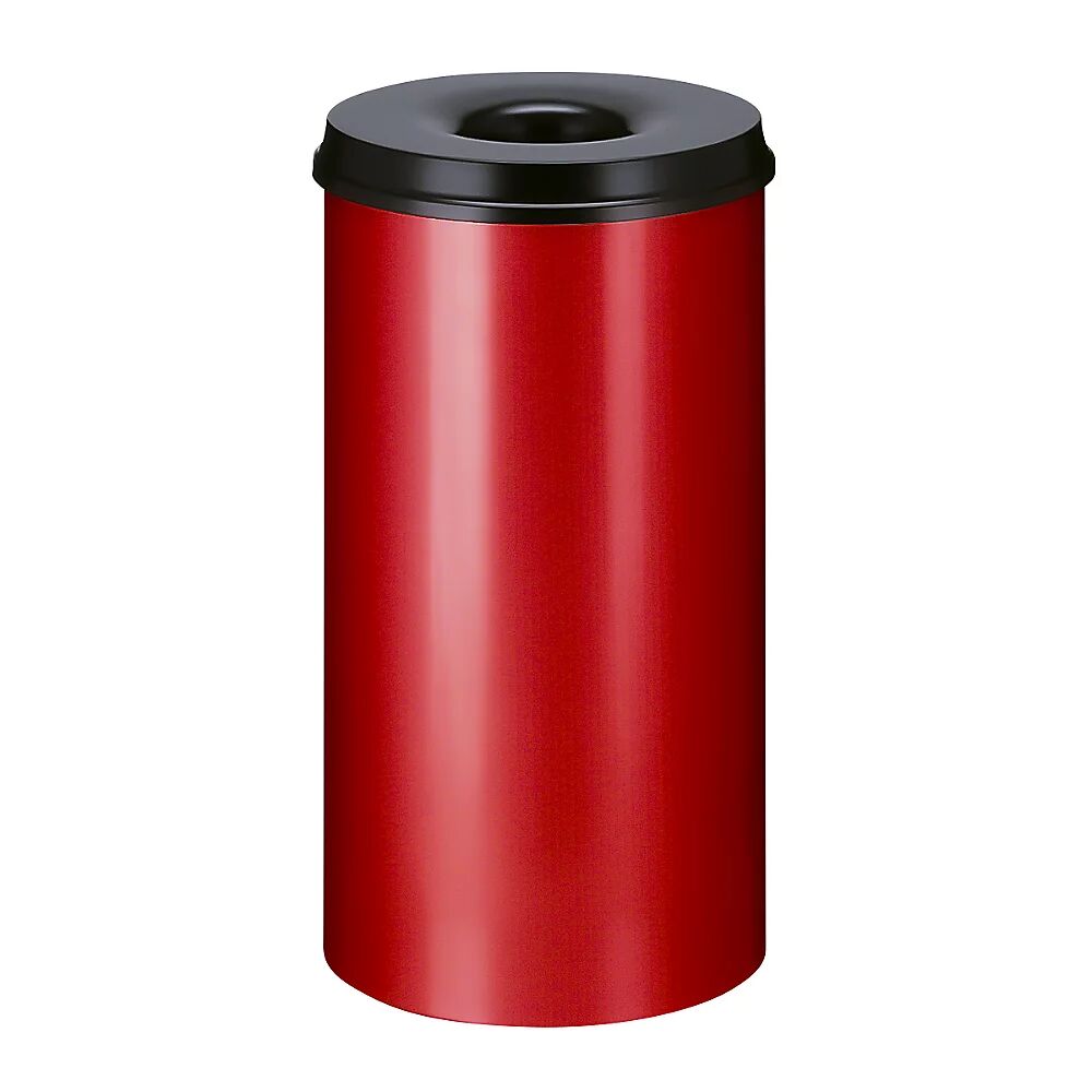 kaiserkraft Papelera de seguridad, acero, autoextinguible, capacidad 50 l, H x Ø 625 x 335 mm, cuerpo en rojo / tapa extintora en negro