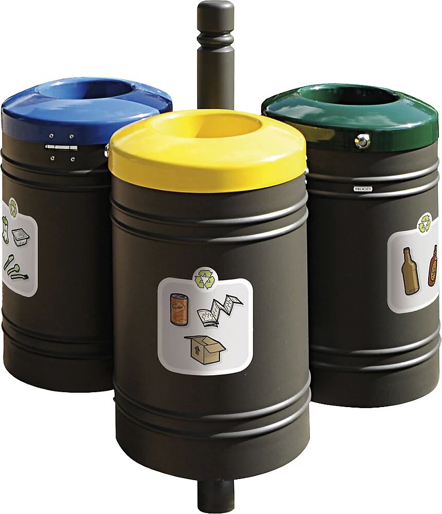 PROCITY Recipiente de residuos para exteriores GUSTAVIA, capacidad 3 x 40 l, con juego de adhesivos, gris