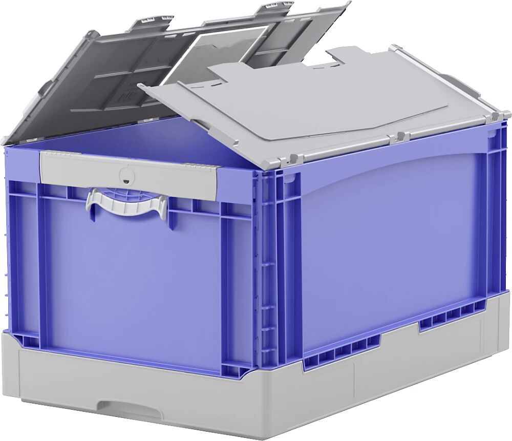 BITO Caja plegable EQ, con asas elevables, base acanalada y tapa, L x A x H 600 x 400 x 332 mm, azul