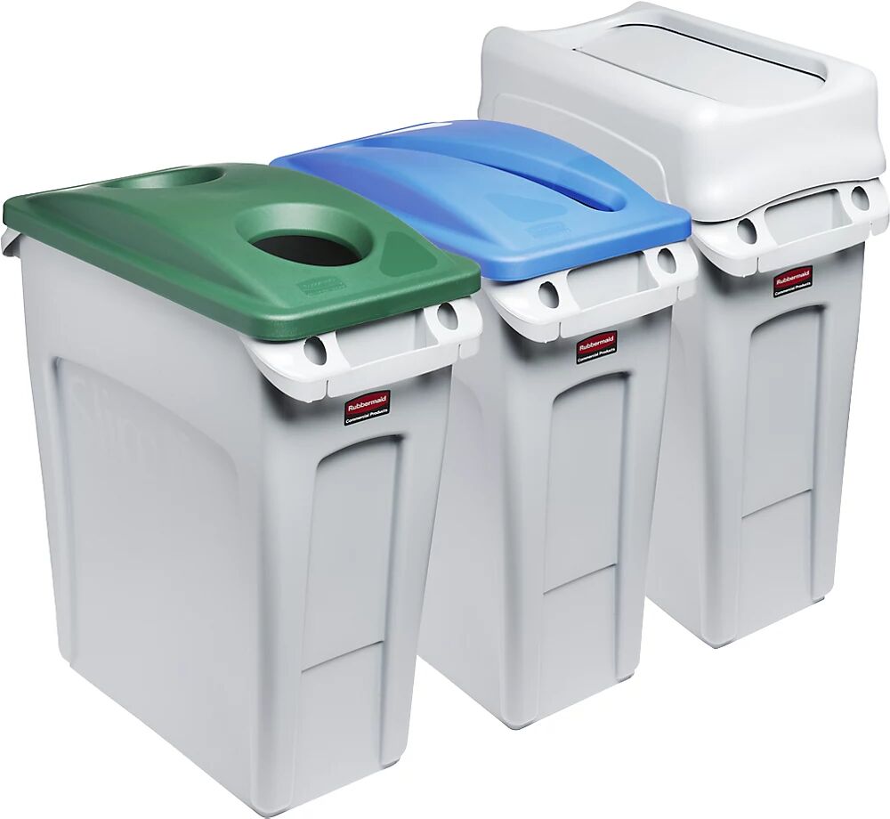 Rubbermaid Puesto de clasificación de materiales SLIM JIM®, juego de 3, capacidad 3 x 60 l, inserción de latas/inserción de papel/tapa oscilante