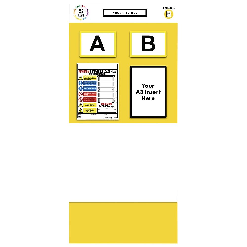 kaiserkraft Cartel informativo para etiquetado doble de estanterías, pizarra blanca, H x A 2000 x 900 mm, amarillo