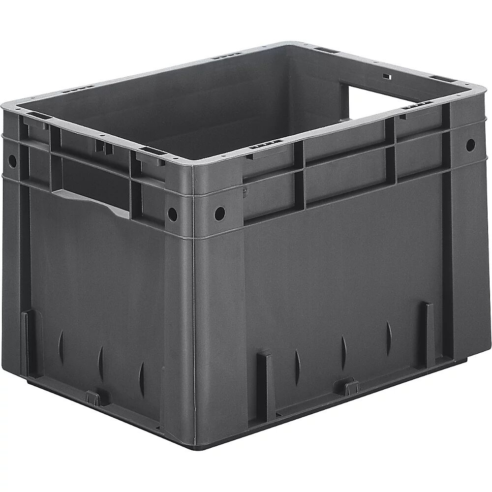 kaiserkraft Euro-recipiente para cargas pesadas, polipropileno, capacidad 23,3 l, L x A x H 400 x 300 x 270 mm, paredes cerradas, fondo cerrado, gris, UE 4 unidades