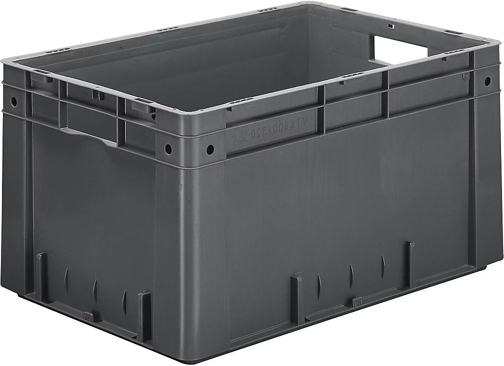 kaiserkraft Euro-recipiente para cargas pesadas, polipropileno, capacidad 60 l, L x A x H 600 x 400 x 320 mm, paredes cerradas, fondo cerrado, gris, UE 2 unidades