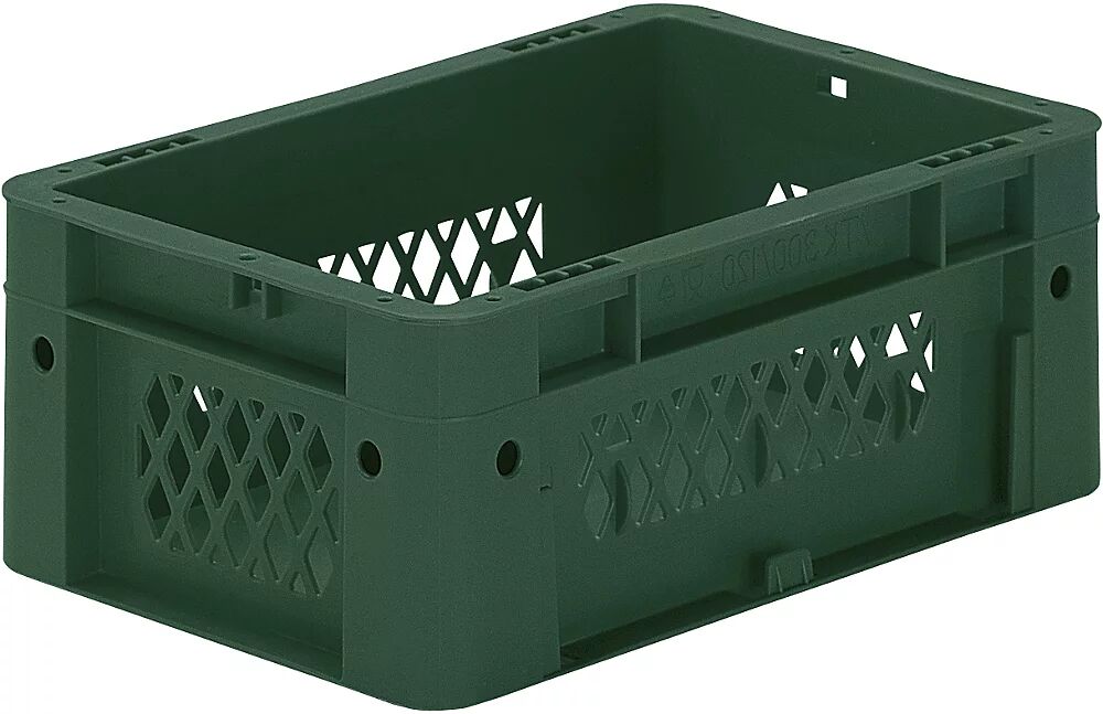 kaiserkraft Euro-recipiente para cargas pesadas, polipropileno, capacidad 4,1 l, L x A x H 300 x 200 x 120 mm, paredes perforadas, fondo cerrado, verde, UE 8 unidades