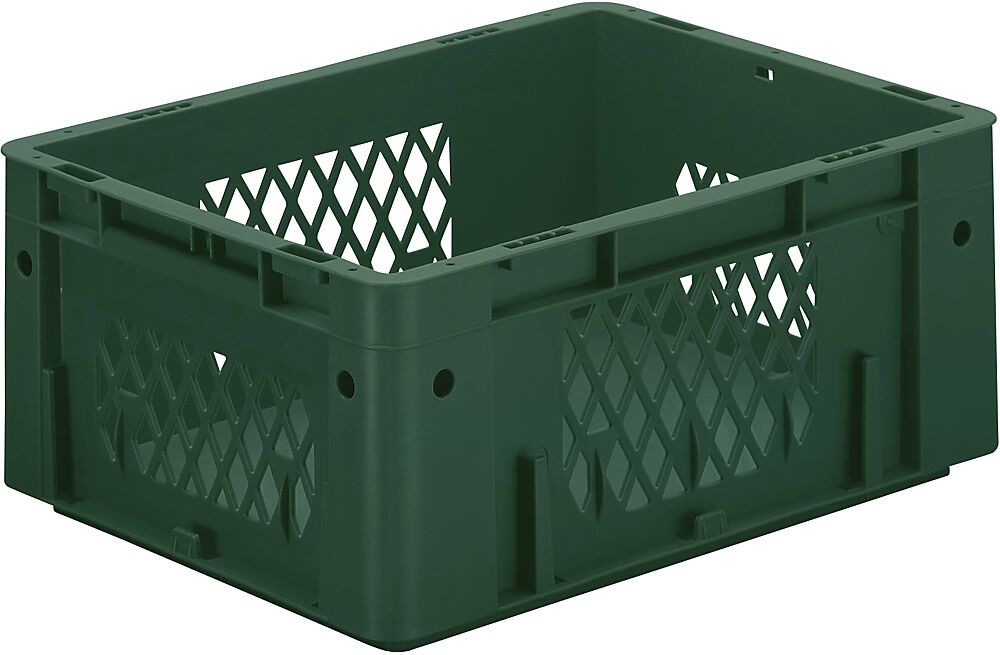 kaiserkraft Euro-recipiente para cargas pesadas, polipropileno, capacidad 14,5 l, L x A x H 400 x 300 x 175 mm, paredes perforadas, fondo cerrado, verde, UE 4 unidades