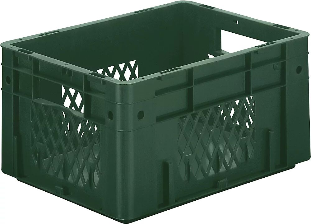 kaiserkraft Euro-recipiente para cargas pesadas, polipropileno, capacidad 17,5 l, L x A x H 400 x 300 x 210 mm, paredes perforadas, fondo cerrado, verde, UE 4 unidades