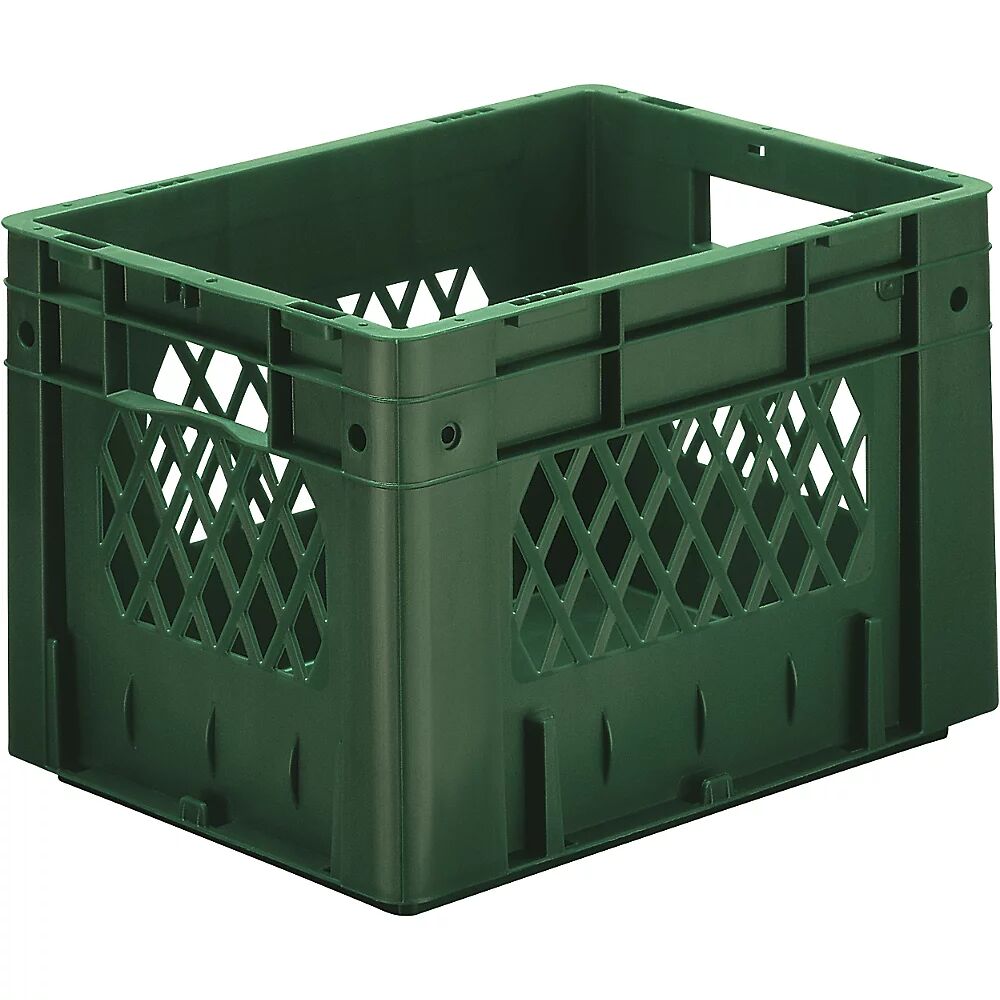 kaiserkraft Euro-recipiente para cargas pesadas, polipropileno, capacidad 23,3 l, L x A x H 400 x 300 x 270 mm, paredes perforadas, fondo cerrado, verde, UE 4 unidades