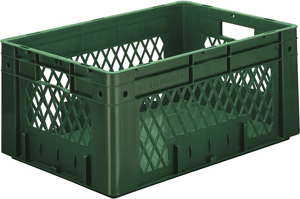 kaiserkraft Euro-recipiente para cargas pesadas, polipropileno, capacidad 50 l, L x A x H 600 x 400 x 270 mm, paredes perforadas, fondo cerrado, verde, UE 2 unidades