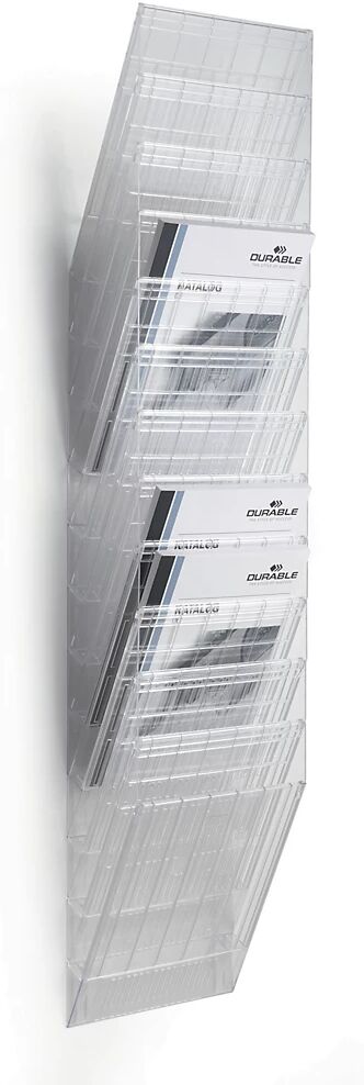 DURABLE Dispensador mural de folletos, formato vertical, 12 x DIN A4, UE 2 unid., transparente