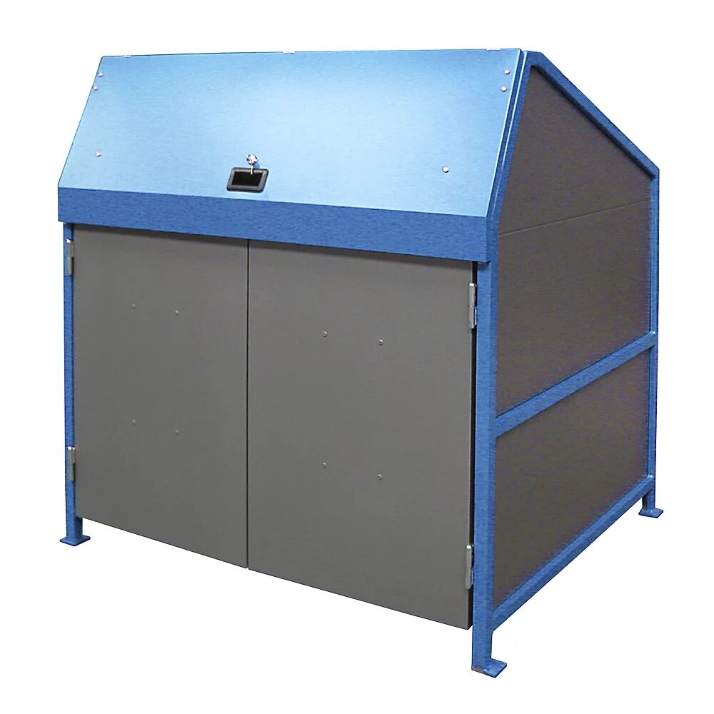 eurokraft pro Caseta para contenedores de basura, cerrado por los 4 lados, con puertas, construcción de marcos en azul