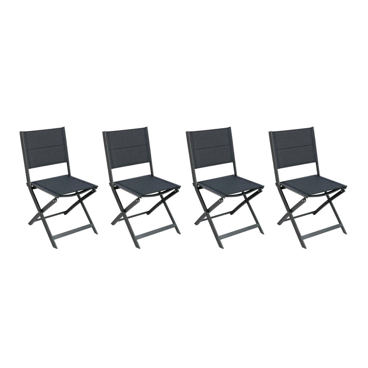 Hespéride Juego de 4 sillas jardín plegables ALLURE Antracita Aluminio, Texalina acolchado Hespéride Poivre / Graphite 47 x 54,5 x 88,8 cm