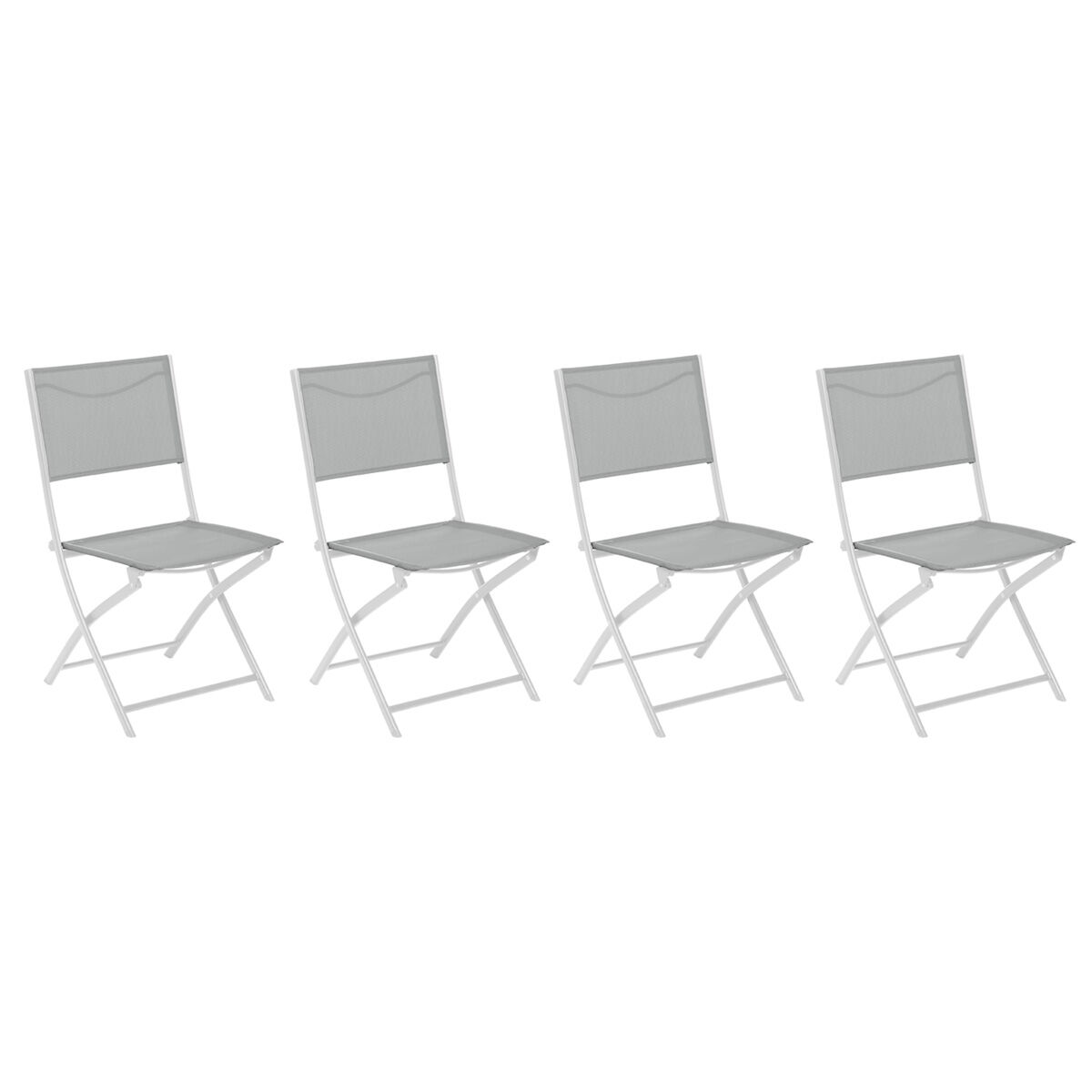 Hespéride Set de 4 sillas plegables jardín MODULA piedra y blanco Acero tratado con epoxi, Texaline Hespéride Gris Galet / Blanc 46 x 52 x 87 cm