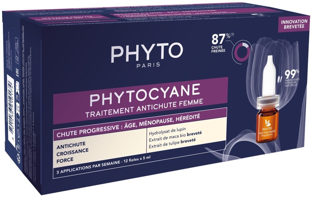 Phyto Tratamiento para la caída progresiva del cabello con fitocianina para mujeres 12x5mL
