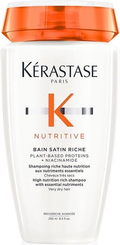 Kérastase Champú de alta nutrición Bain Satin Riche Proteínas vegetales  Niacinamida Cabello muy seco 250mL