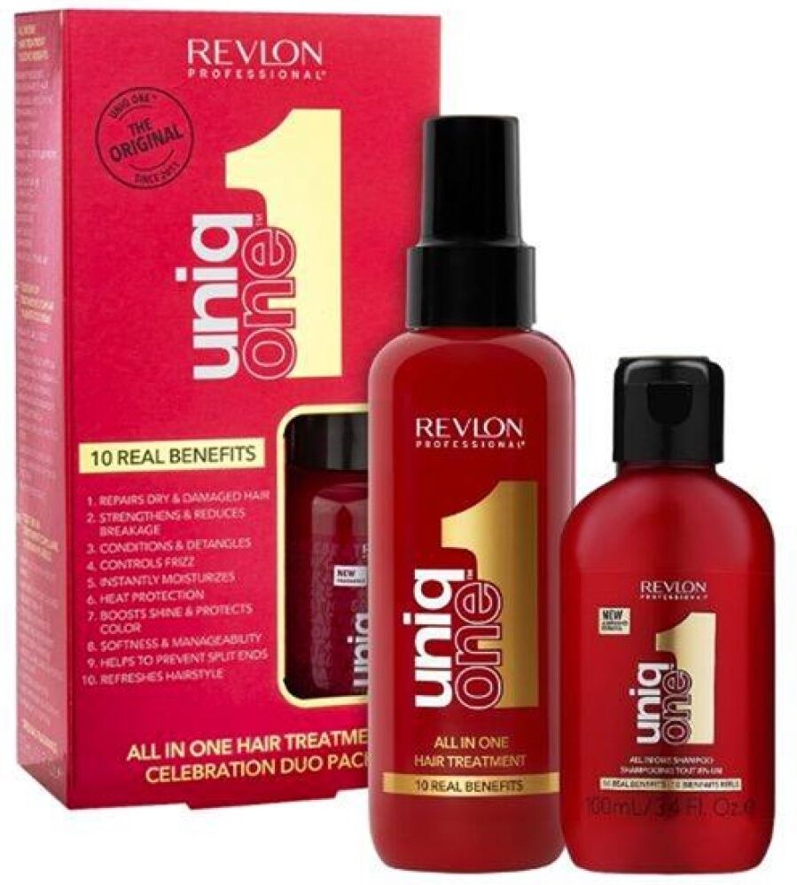 Revlon Uniq One Spray de Tratamiento Capilar Todo En UnoSet de regalo Uniq One All in One Spray de tratamiento capilar 150 ml Champú 100 ml 1&nbsp;un.