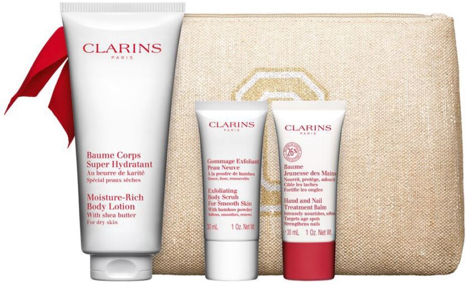 Clarins Loción Corporal Rica En HidrataciónLoción corporal hidratante 200mL Exfoliante corporal 30mL Crema de manos 30mL 1&nbsp;un.