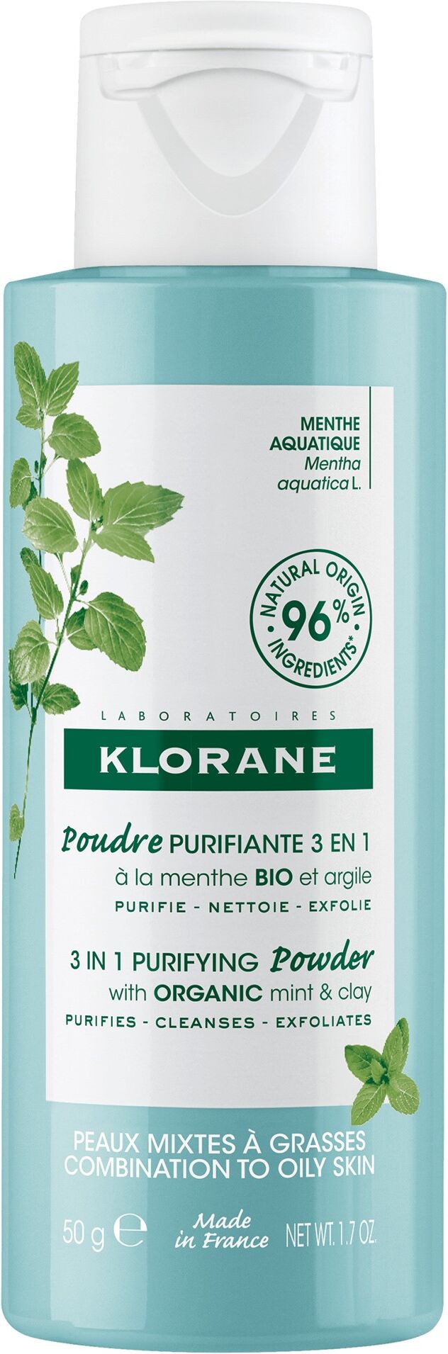 Klorane Polvo purificante 3 en 1 Menta acuática 50g