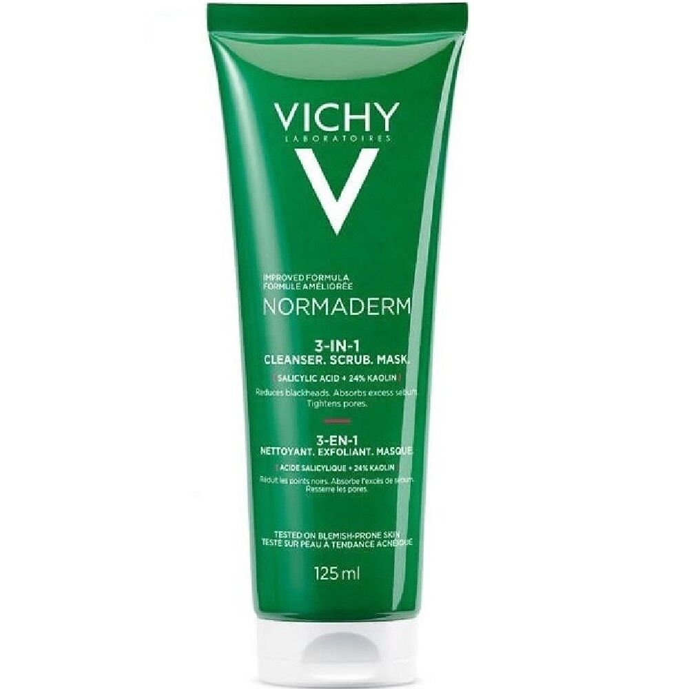 Vichy Normaderm Crema Limpiadora Exfoliante 3 en 1 y Purificante Mask para pieles grasas 125mL
