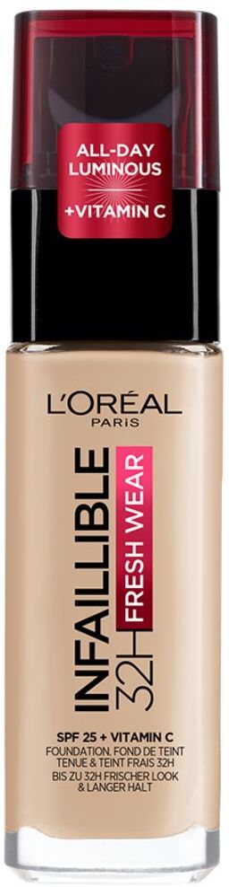 L'Oréal Paris Infaillible 32H Base de maquillaje Fresh Wear SPF25 y Vitamina C 30mL 130 True Beige SPF25