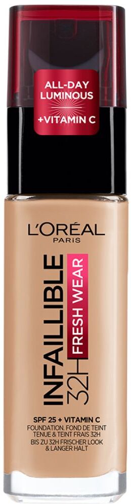 L'Oréal Paris Infaillible 32H Base de maquillaje Fresh Wear SPF25 y Vitamina C 30mL 140 Golden Beige SPF25