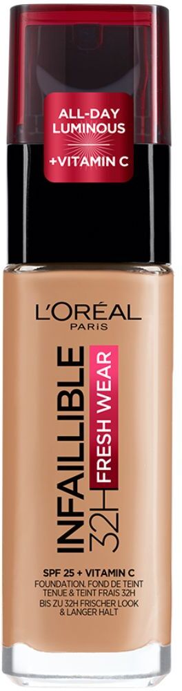 L'Oréal Paris Infaillible 32H Base de maquillaje Fresh Wear SPF25 y Vitamina C 30mL 260 Golden Sun SPF25