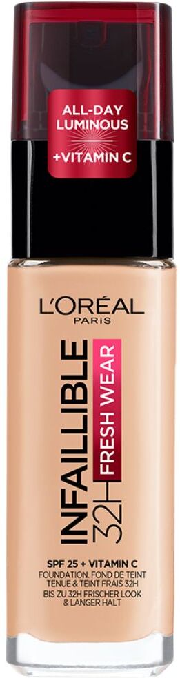 L'Oréal Paris Infaillible 32H Base de maquillaje Fresh Wear SPF25 y Vitamina C 30mL 180 Golden Linen SPF25