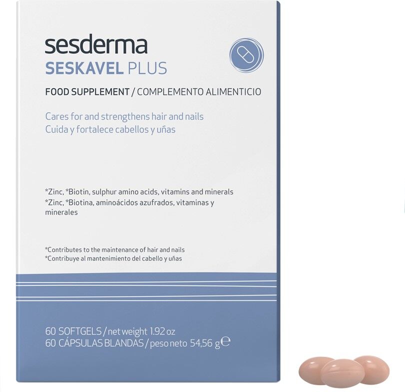 Sesderma El suplemento alimenticio Seskavel Plus refuerza las uñas y el cabello frágiles 60&nbsp;caps.