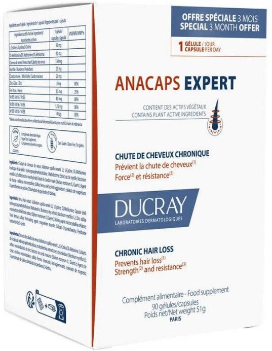 Ducray Anacaps Experto Complemento alimenticio para la caída crónica del cabello 1&nbsp;un.