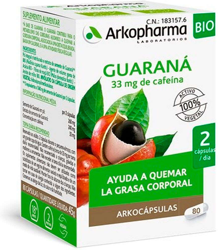 Arkopharma Arkocápsulas Guaraná Bio Complemento alimenticio 80&nbsp;caps.