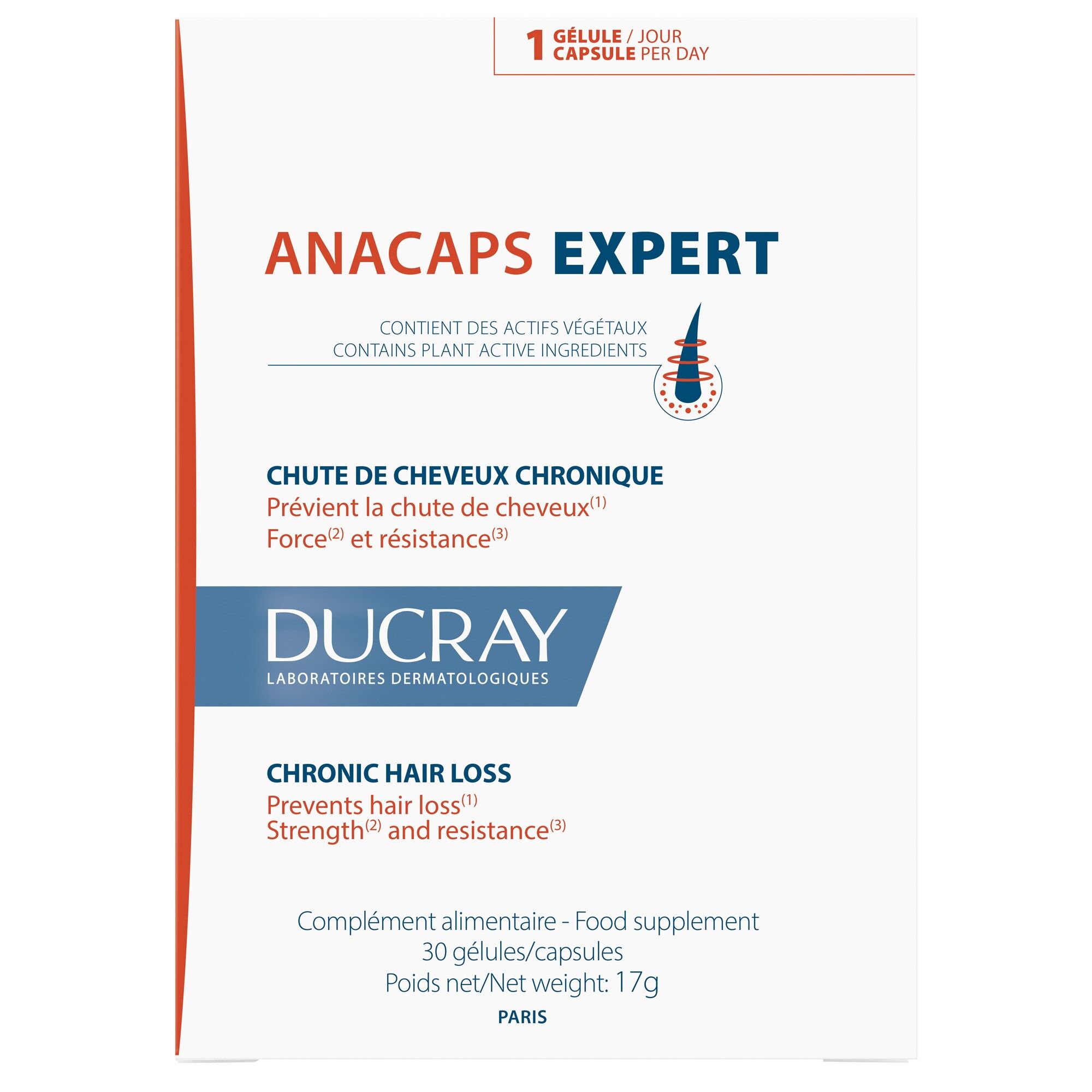 Ducray Anacaps Experto Complemento alimenticio para la caída crónica del cabello 30&nbsp;caps.