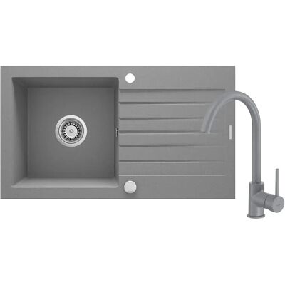 Fregadero de granito gris Deante - 76x44cm, 1 compartimento, reversible Fregadero de granito gris Deante - 76x44cm, 1 compartimento, reversible
