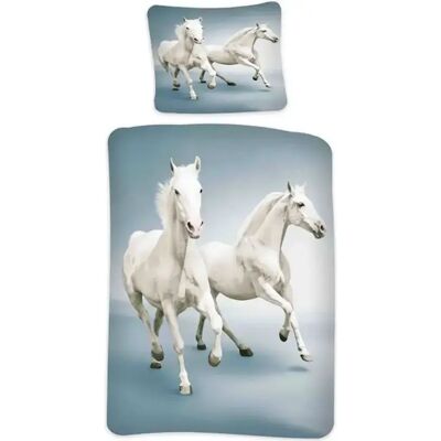 Conjunto de Ropa de Cama Licens Caballos - 140x200 cm - Caballos Blancos Corriendo - Diseño 2 en 1 - 100% Algodón Conjunto de Ropa de Cama Licens Caballos - 140x200 cm - Caballos Blancos Corriendo - Diseño 2 en 1 - 100% Algodón
