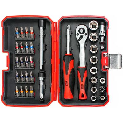 Stein Juego De Llaves De Carraca Con Puntas Y Vasos Cr-v 38 Piezas Black / Red One Size Stein Juego De Llaves De Carraca Con Puntas Y Vasos Cr-v 38 Piezas Black / Red One Size