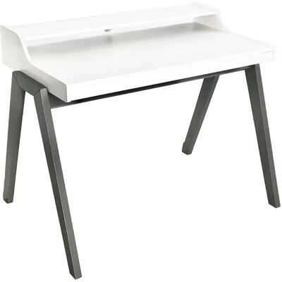 Escritorio de Madera Wellhome Nere - 110x86x75cm - Blanco y Gris - Muebles Escritorio de Madera Wellhome Nere - 110x86x75cm - Blanco y Gris - Muebles